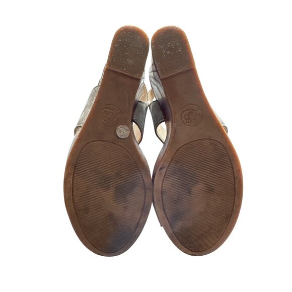 Lucky Wedges Lattela Suede Sandal Taupe Wood Platform Ankle Buckle Size 9 - Picture 9 of 9